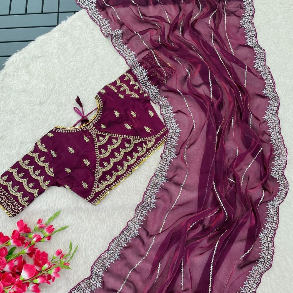 Indian SAREE FABRIC - Zimi chu with seqwance work